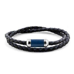 Montecarlo Bracelet In Navy Leather With Silver And Enamel Clasp - Blue